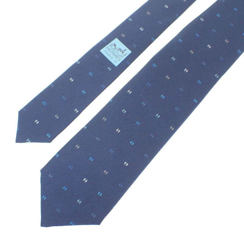 Hermes Silk Twill Tie H Tonneau H006342t Tie Silk Navy Multicolor Men's Gift