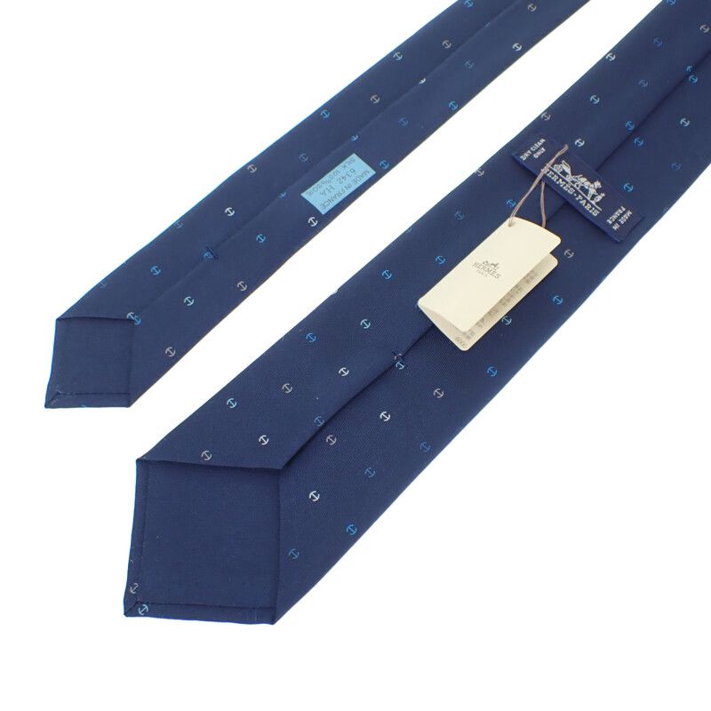 Hermes Silk Twill Tie H Tonneau H006342t Tie Silk Navy Multicolor Men's Gift