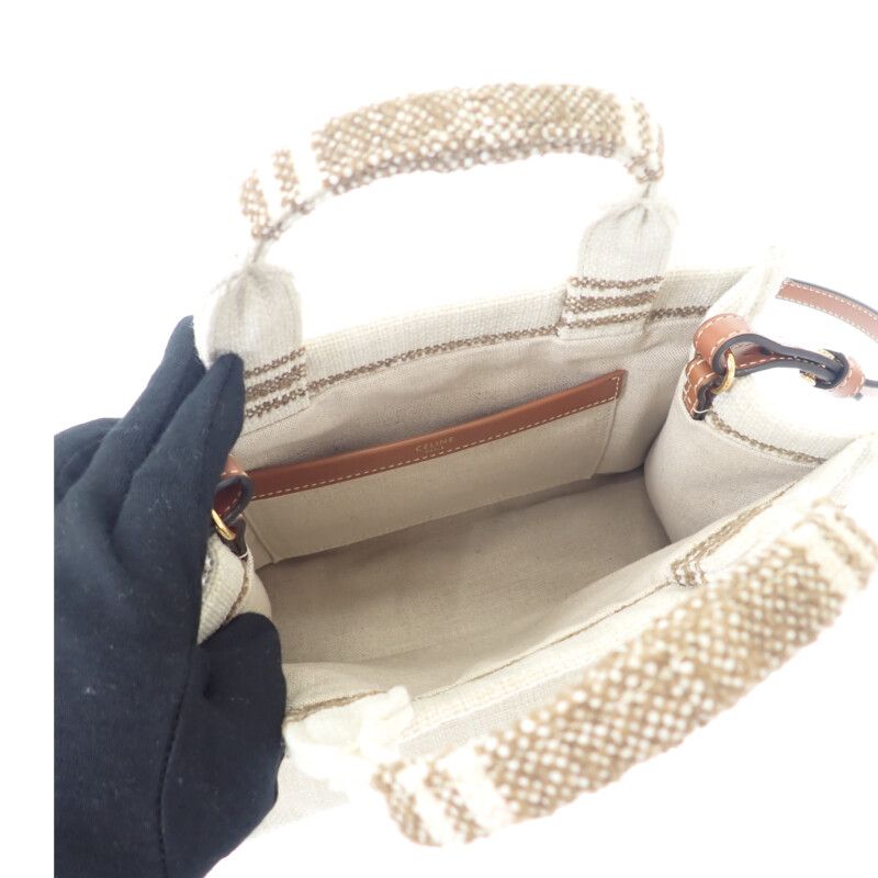 Celine Small Cabas Tice 199162ez7.18tn 2-way Bag Canvas Calf Tobacco Tan Ivory
