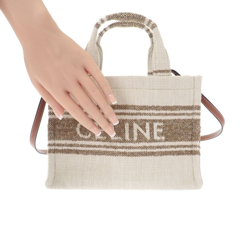 Celine Small Cabas Tice 199162ez7.18tn 2-way Bag Canvas Calf Tobacco Tan Ivory