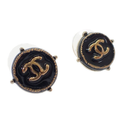 Chanel Coco Mark Earrings Metal Black Gold Hardware Ladies Unisex [AB Rank