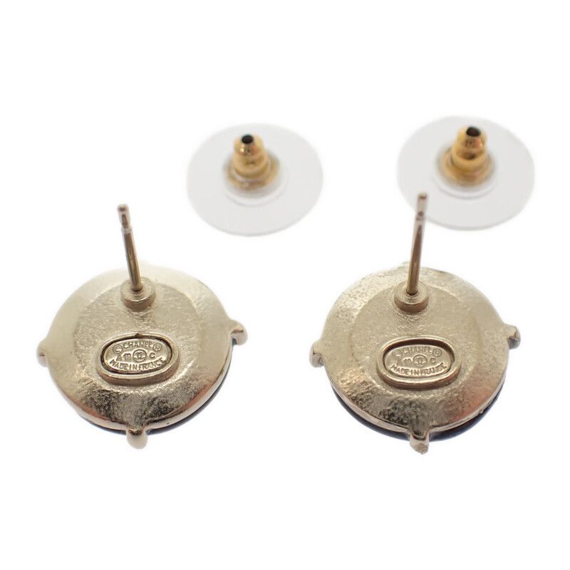 Chanel Coco Mark Earrings Metal Black Gold Hardware Ladies Unisex [AB Rank