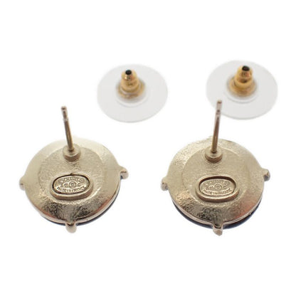 Chanel Coco Mark Earrings Metal Black Gold Hardware Ladies Unisex [AB Rank