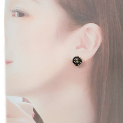 Chanel Coco Mark Earrings Metal Black Gold Hardware Ladies Unisex [AB Rank