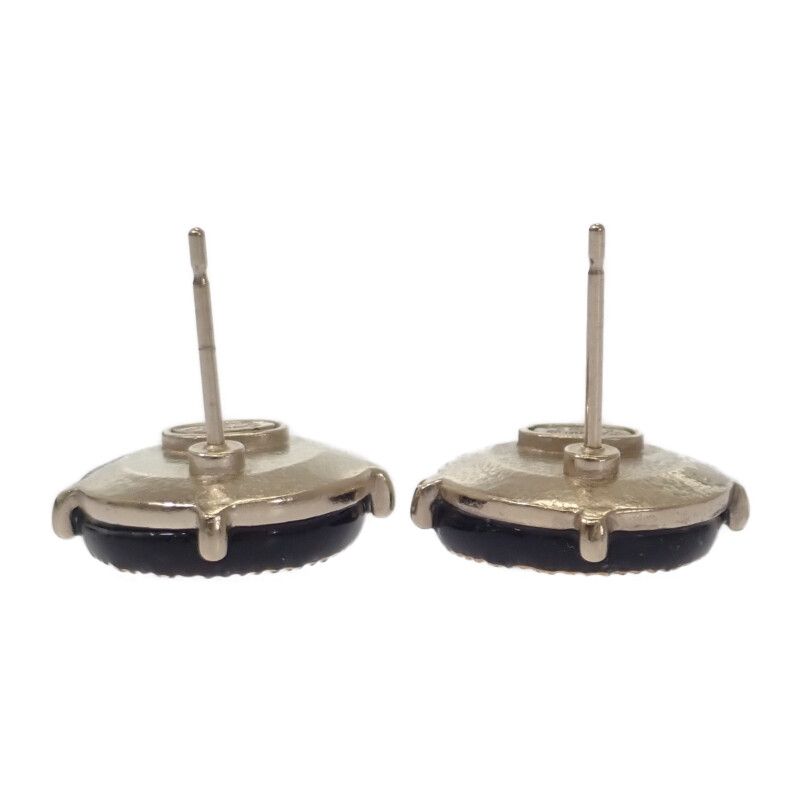 Chanel Coco Mark Earrings Metal Black Gold Hardware Ladies Unisex [AB Rank