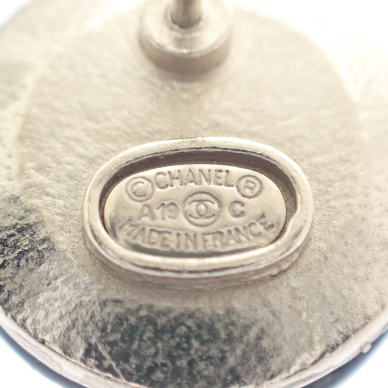 Chanel Coco Mark Earrings Metal Black Gold Hardware Ladies Unisex [AB Rank