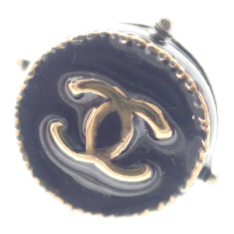 Chanel Coco Mark Earrings Metal Black Gold Hardware Ladies Unisex [AB Rank