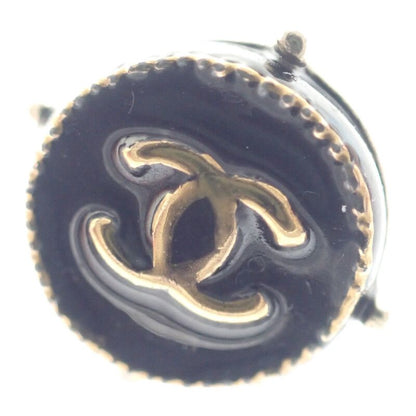 Chanel Coco Mark Earrings Metal Black Gold Hardware Ladies Unisex [AB Rank