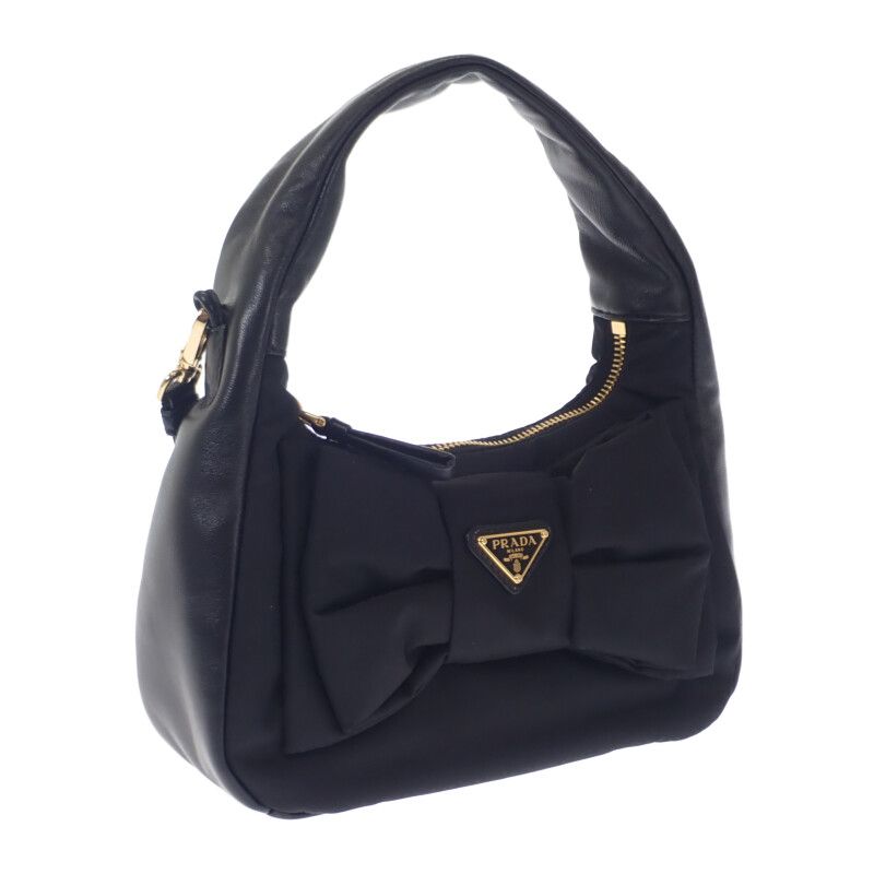 Prada Ribbon Mini 1bc241_rp0c_f0002_v_oxo 2WAY Bag Leather Nylon Black Gold