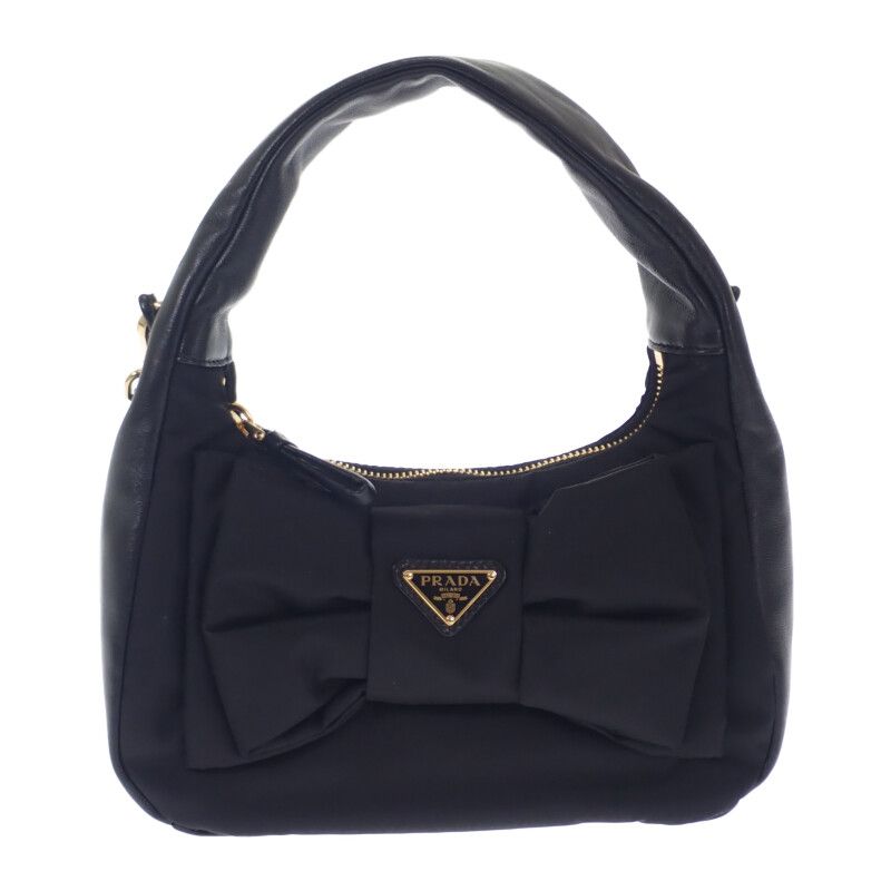 Prada Ribbon Mini 1bc241_rp0c_f0002_v_oxo 2WAY Bag Leather Nylon Black Gold