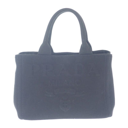 Prada Canapa Tote S 1bg439 2WAY Bag Canvas Black Silver Hardware Ladies