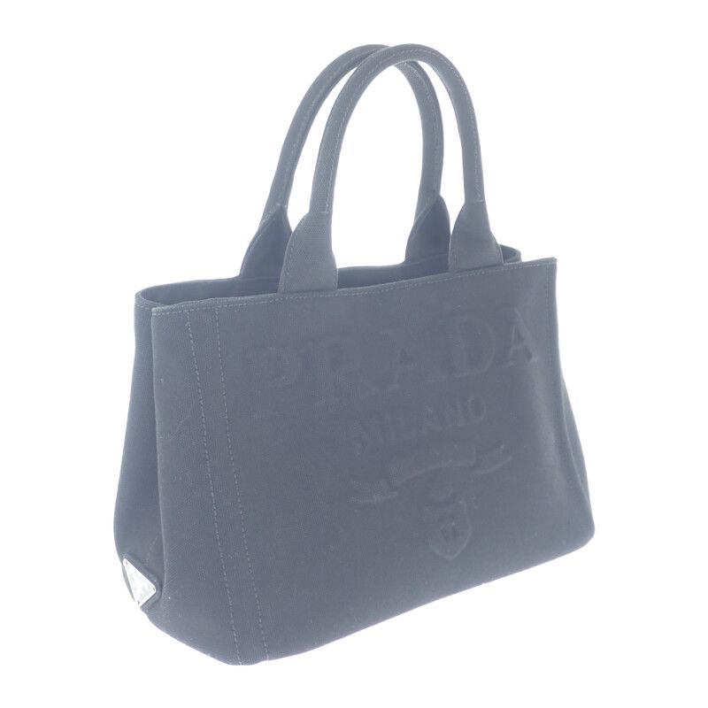 Prada Canapa Tote S 1bg439 2WAY Bag Canvas Black Silver Hardware Ladies