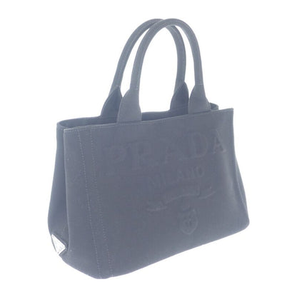 Prada Canapa Tote S 1bg439 2WAY Bag Canvas Black Silver Hardware Ladies