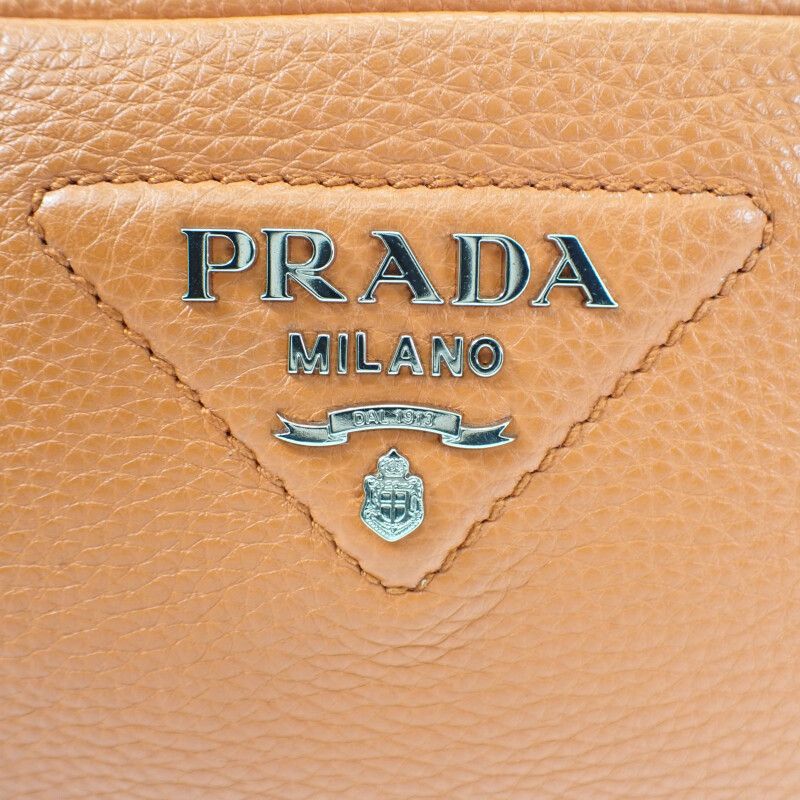 Prada Vittero Dino Soft 1bh192 Shoulder Bag Leather Orange Silver Hardware