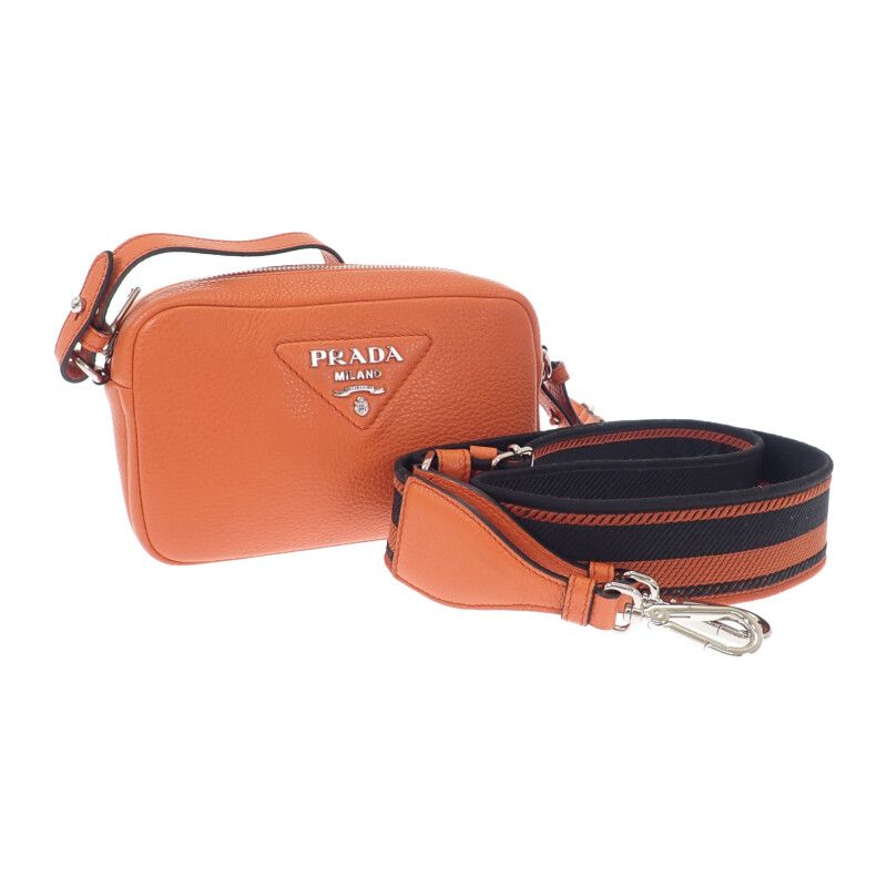 Prada Vittero Dino Soft 1bh192 Shoulder Bag Leather Orange Silver Hardware