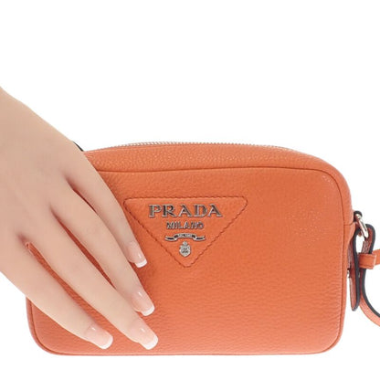 Prada Vittero Dino Soft 1bh192 Shoulder Bag Leather Orange Silver Hardware