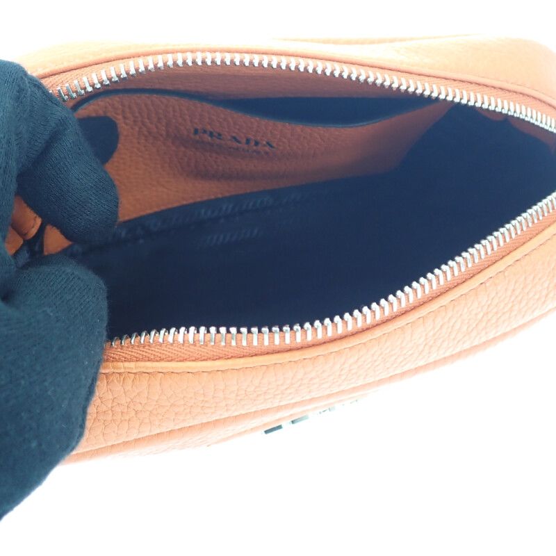 Prada Vittero Dino Soft 1bh192 Shoulder Bag Leather Orange Silver Hardware