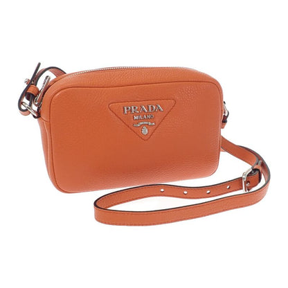 Prada Vittero Dino Soft 1bh192 Shoulder Bag Leather Orange Silver Hardware