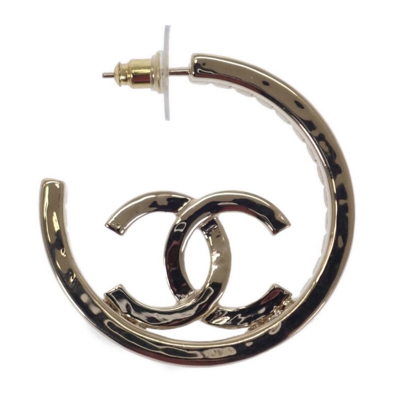 Chanel CC Hoop B23K Earrings Metal Strass Gold Ladies Cute Fashionable Gift [AB