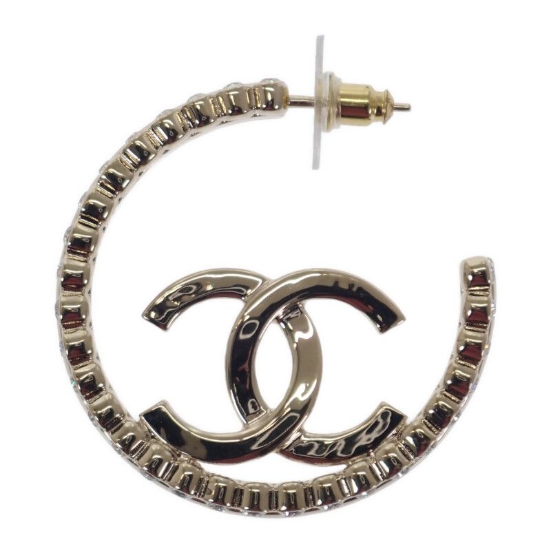 Chanel CC Hoop B23K Earrings Metal Strass Gold Ladies Cute Fashionable Gift [AB