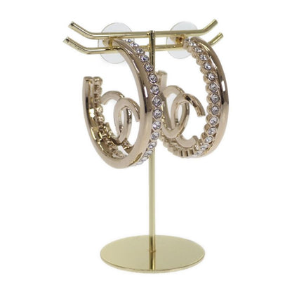 Chanel CC Hoop B23K Earrings Metal Strass Gold Ladies Cute Fashionable Gift [AB