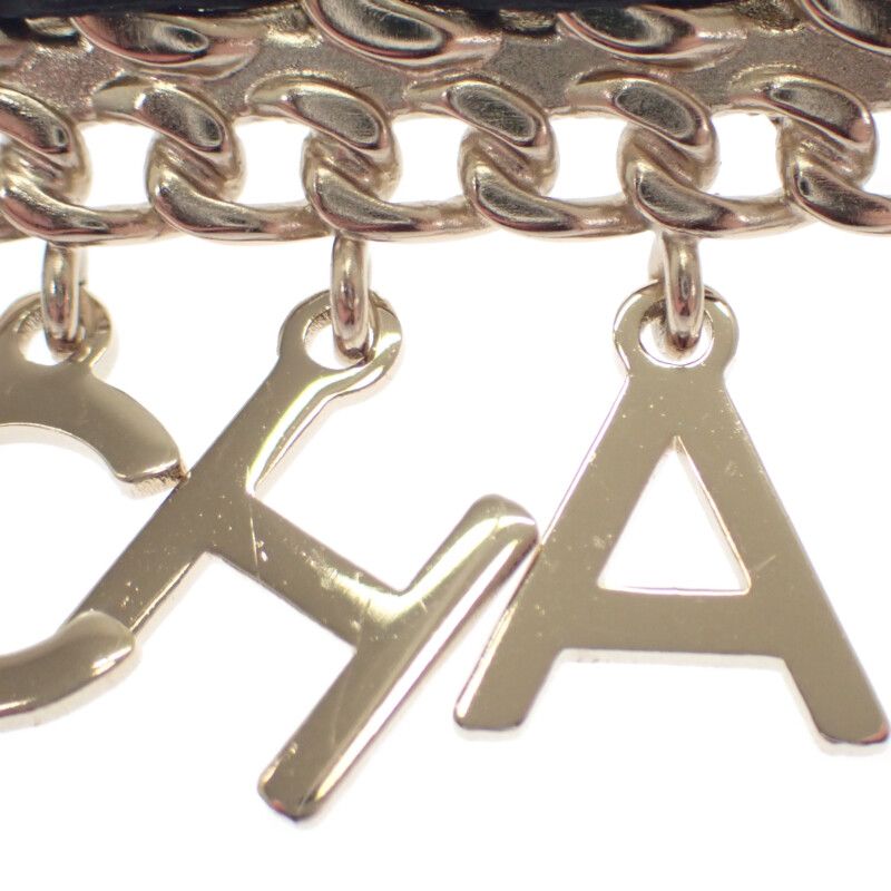 Chanel CC Logo Chain Brooch Metal Leather Gold Black Ladies Accessories Cute