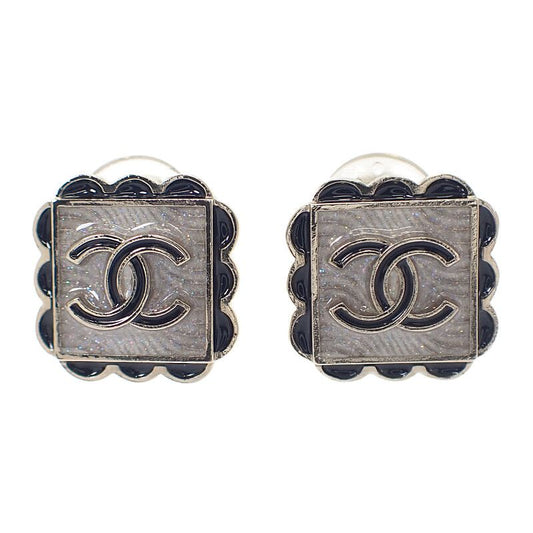 Chanel Square Coco Mark Earrings Abe425 B18071 Nzt06 Metal Resin White Black