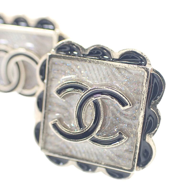 Chanel Square Coco Mark Earrings Abe425 B18071 Nzt06 Metal Resin White Black