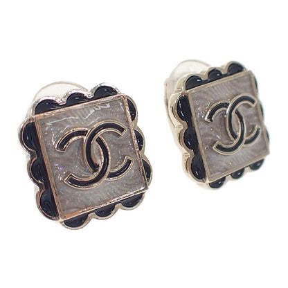 Chanel Square Coco Mark Earrings Abe425 B18071 Nzt06 Metal Resin White Black