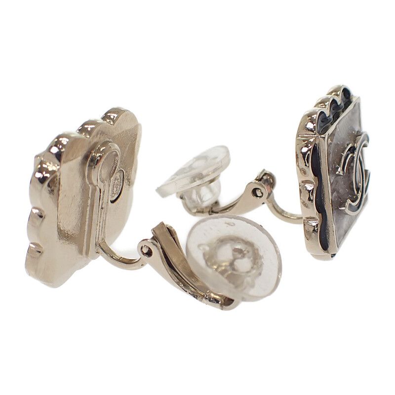 Chanel Square Coco Mark Earrings Abe425 B18071 Nzt06 Metal Resin White Black