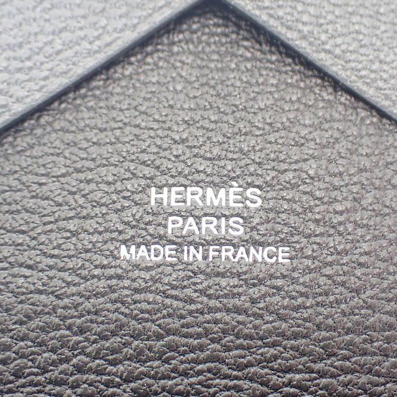 Hermes Calvi Duo Card Case Chevre Misol Gray Grimisty Black Silver Hardware Men
