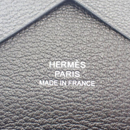 Hermes Calvi Duo Card Case Chevre Misol Gray Grimisty Black Silver Hardware Men