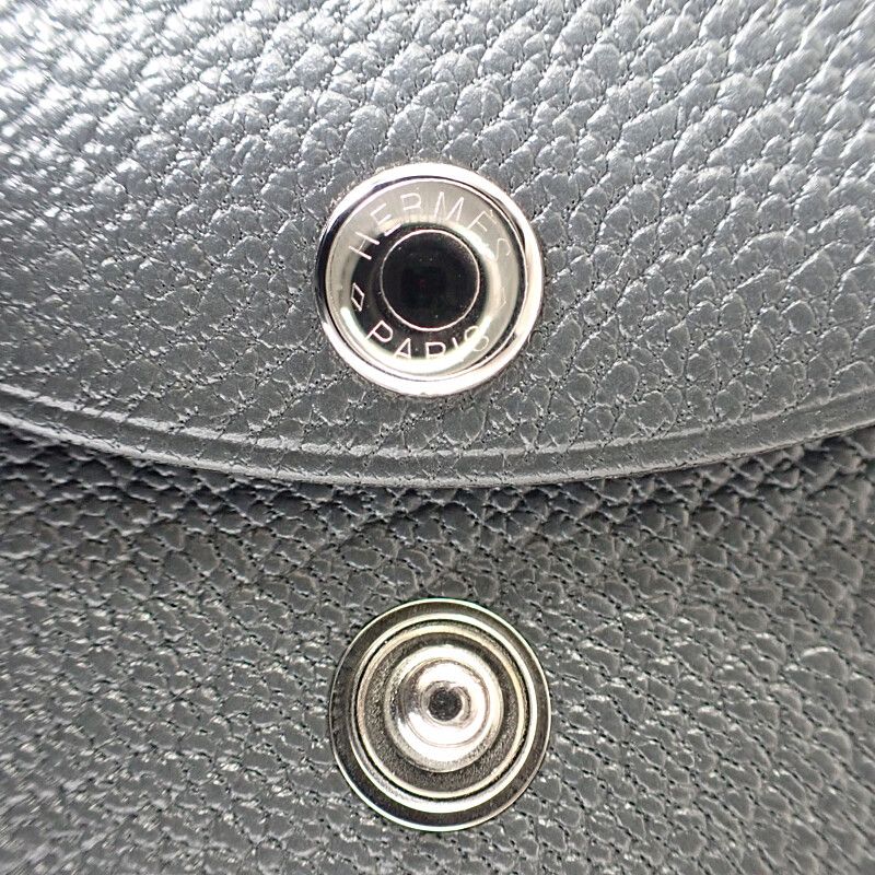 Hermes Calvi Duo Card Case Chevre Misol Gray Grimisty Black Silver Hardware Men