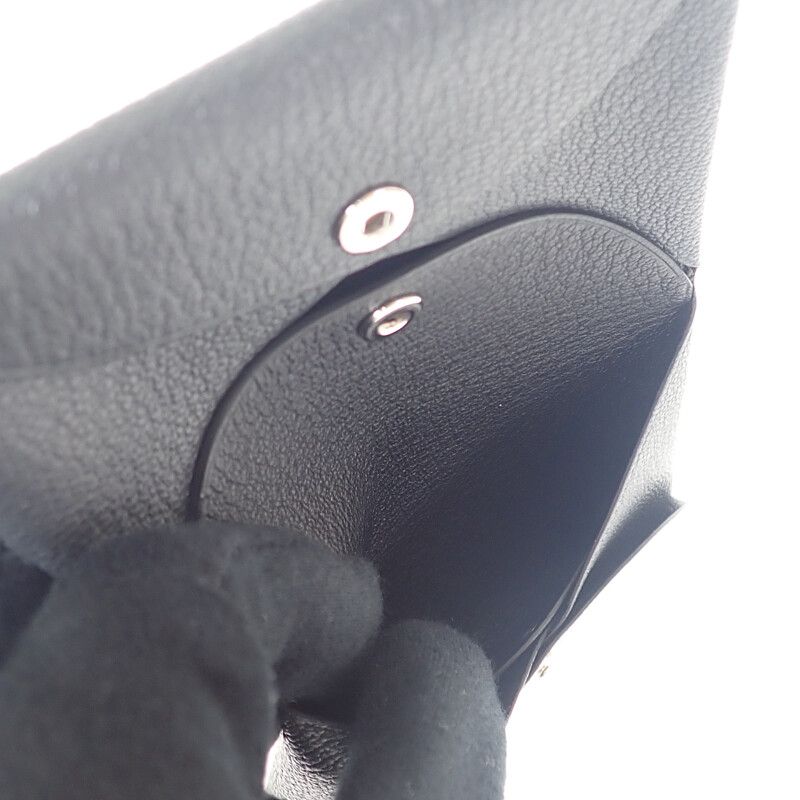 Hermes Calvi Duo Card Case Chevre Misol Gray Grimisty Black Silver Hardware Men