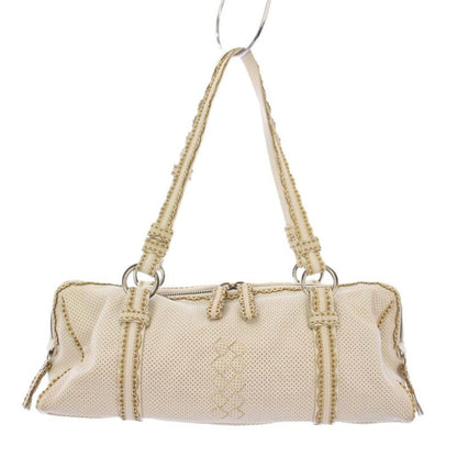 Bottega Veneta Perforated Leather Intrecciato Handbag Mini Boston Leather White