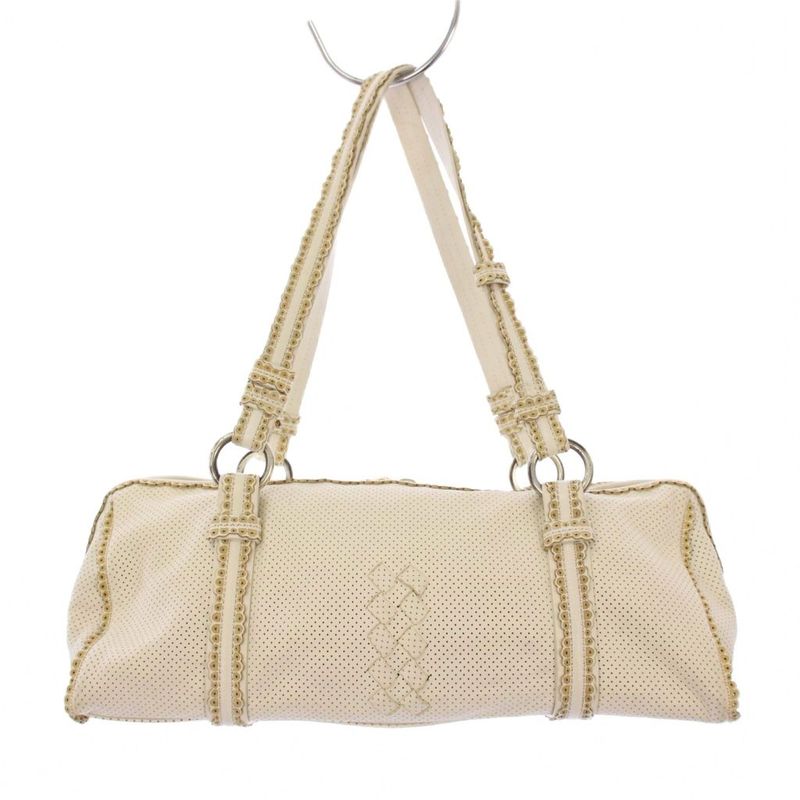 Bottega Veneta Perforated Leather Intrecciato Handbag Mini Boston Leather White