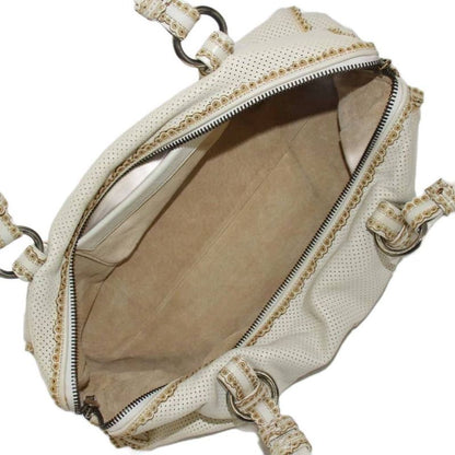 Bottega Veneta Perforated Leather Intrecciato Handbag Mini Boston Leather White