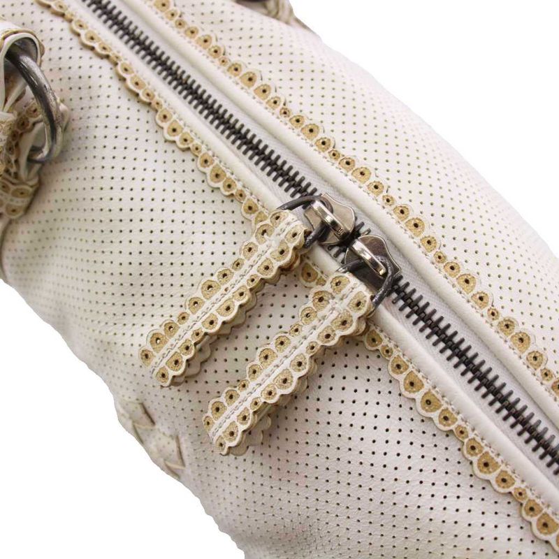 Bottega Veneta Perforated Leather Intrecciato Handbag Mini Boston Leather White