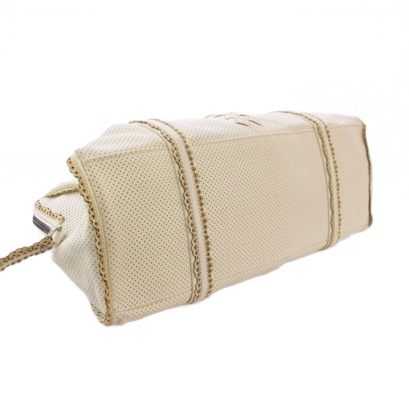 Bottega Veneta Perforated Leather Intrecciato Handbag Mini Boston Leather White