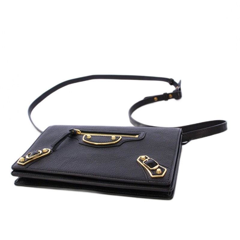 Balenciaga Classic Metallic EDGE Chain Wallet Shoulder Bag Leather Black 444169