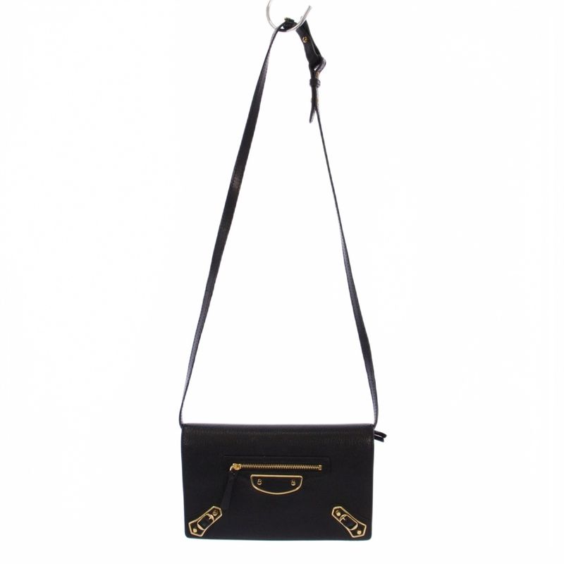 Balenciaga Classic Metallic EDGE Chain Wallet Shoulder Bag Leather Black 444169