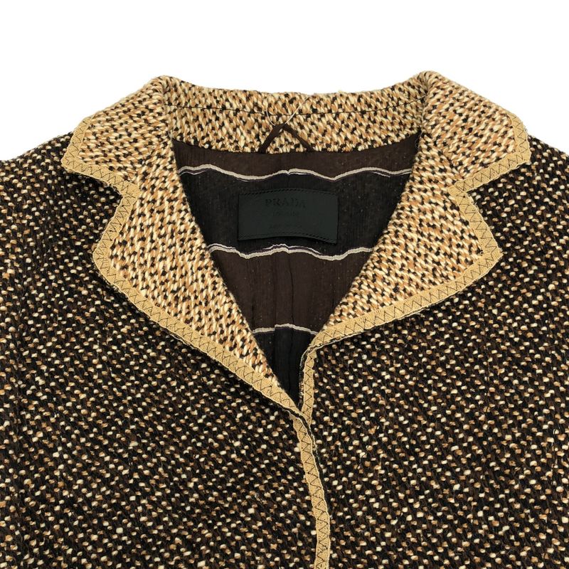 Prada 2000aw Tweed Melange Bleather Jacket Brown 42