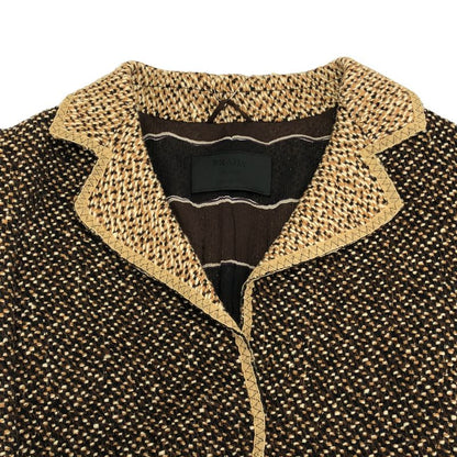 Prada 2000aw Tweed Melange Bleather Jacket Brown 42