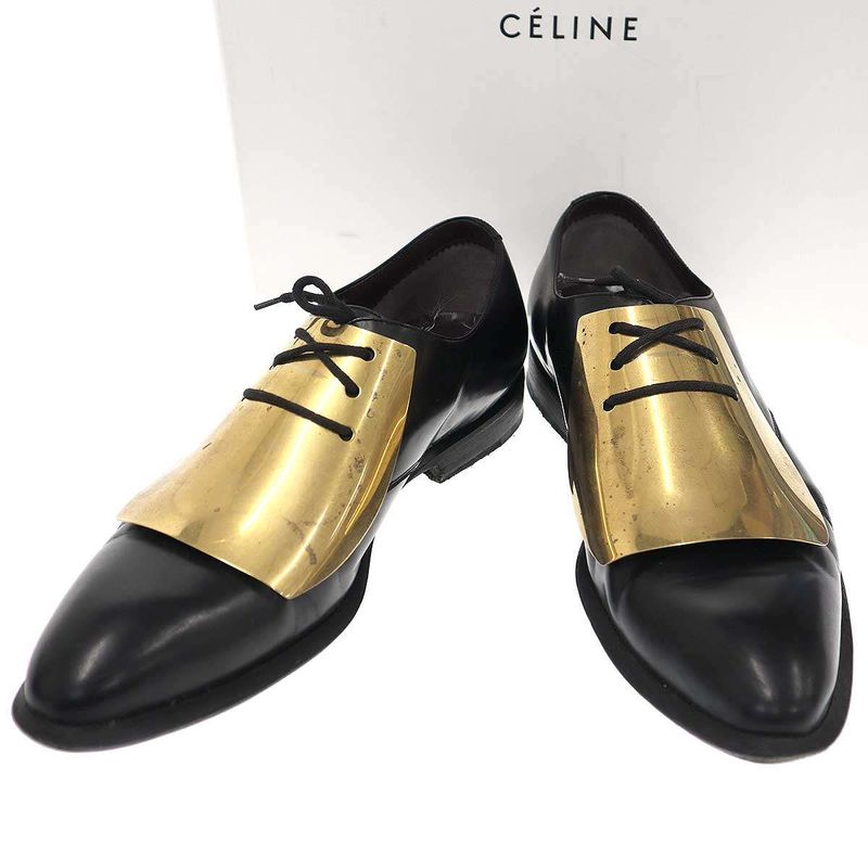 Celine by Phoebe Philo Celine Phoebe Philo 13aw Plate Lace-Up Shoes Black Gold