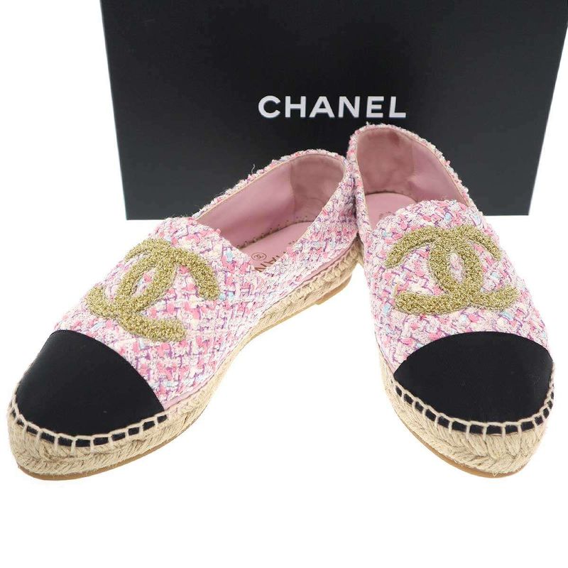 Chanel Coco Marc Matelasse Tweed Espadrilles Shoes G39028 Pink 39