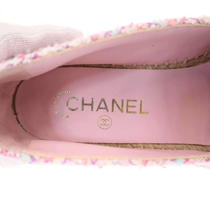 Chanel Coco Marc Matelasse Tweed Espadrilles Shoes G39028 Pink 39