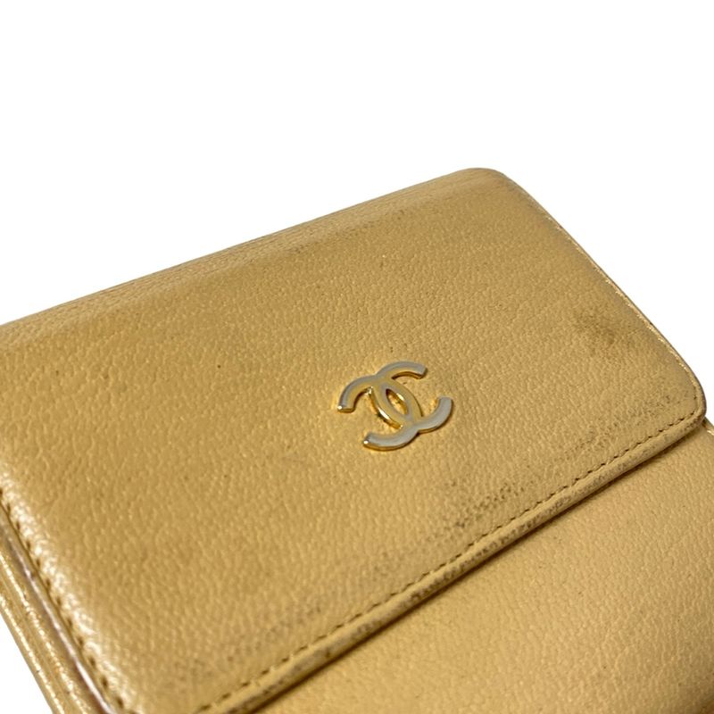 Chanel Trifold Wallet - Beige Gold Leather