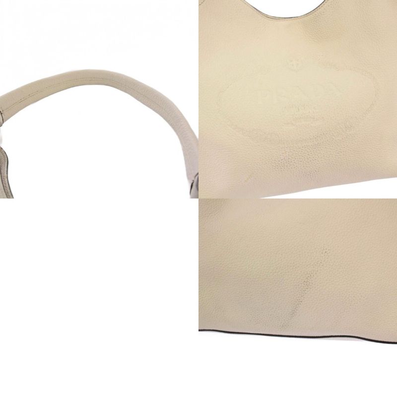 Prada Vittero Logo Handbag One Handle Leather Triangle Plate White KH - OH