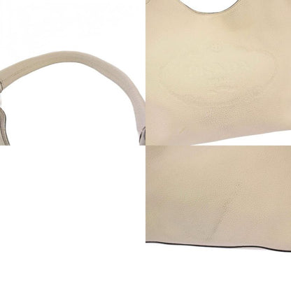 Prada Vittero Logo Handbag One Handle Leather Triangle Plate White KH - OH