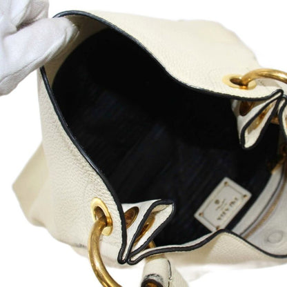 Prada Vittero Logo Handbag One Handle Leather Triangle Plate White KH - OH